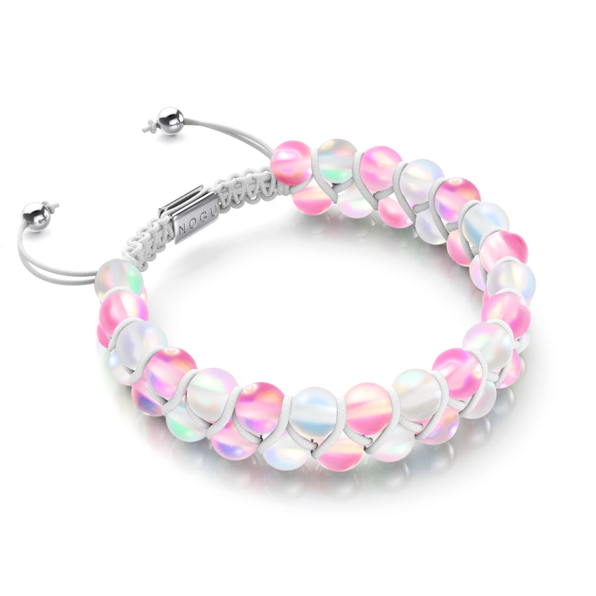 Pink and White | Silver | Double Mermaid Glass Bracelet