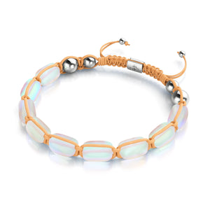Peach | Silver | Mermaid Glass Pebble Macrame Bracelet
