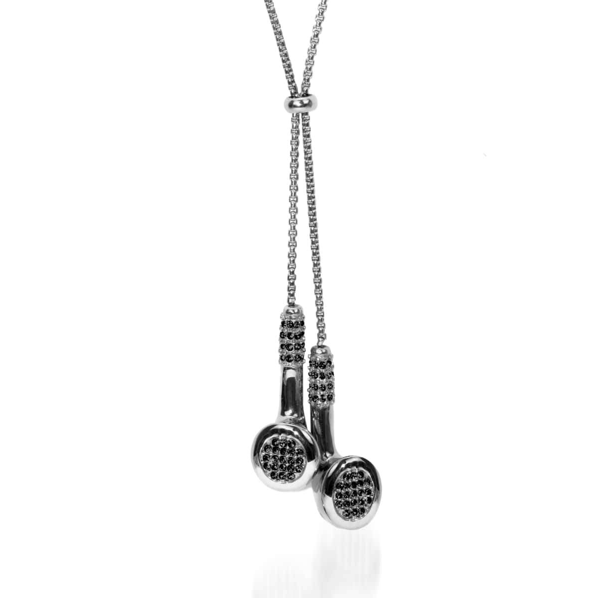 BPM | Silver | Black Crystal Headphones Necklace