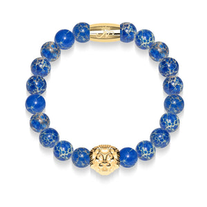 18k Gold Lion | Deep Sea Agate | Kingdom Bead Bracelet