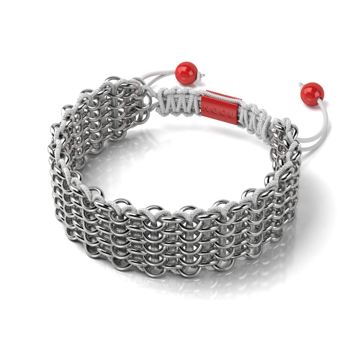 Silver and Red Enamel | Kismet Links | Macrame Fashion Santa Bracelet | White | Deluxe