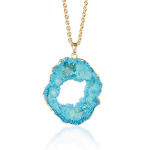 Blue Agate Crystal Druzy Gold Necklace