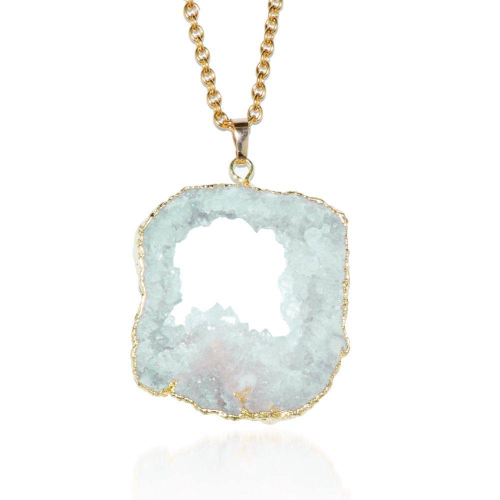 White Quartz Crystal Druzy Gold Necklace