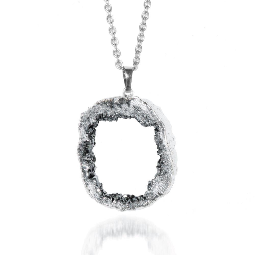 Silver Calcite Crystal Druzy Silver Necklace