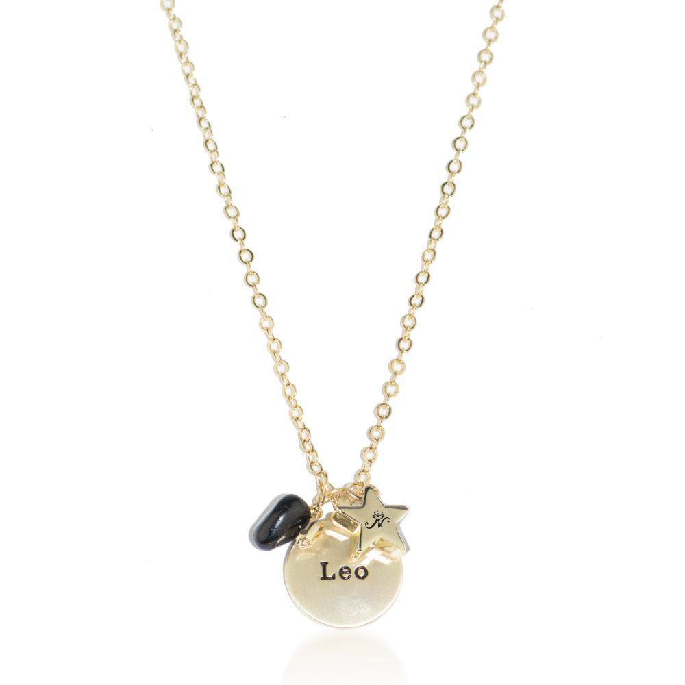 Leo gold zodiac crystal onyx birthstone necklace