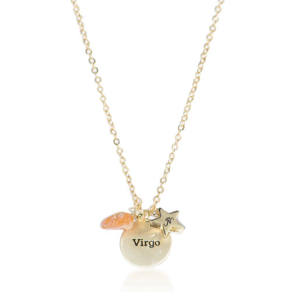 Virgo gold zodiac crystal carnelian birthstone necklace